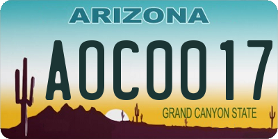 AZ license plate AOC0017