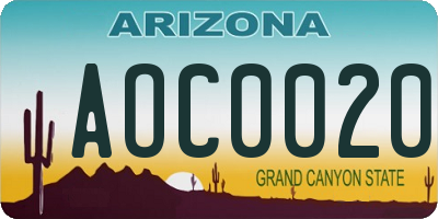 AZ license plate AOC0020