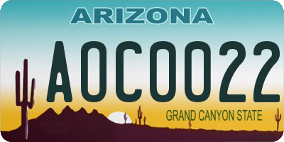 AZ license plate AOC0022