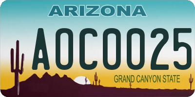 AZ license plate AOC0025