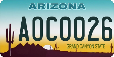AZ license plate AOC0026