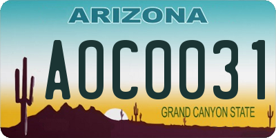 AZ license plate AOC0031