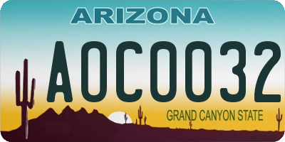 AZ license plate AOC0032
