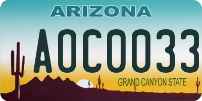 AZ license plate AOC0033