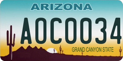 AZ license plate AOC0034