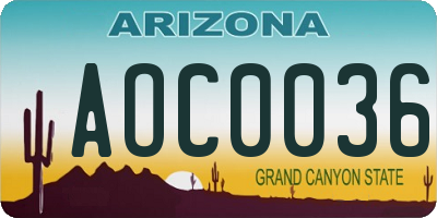 AZ license plate AOC0036