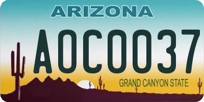 AZ license plate AOC0037