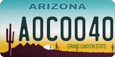AZ license plate AOC0040