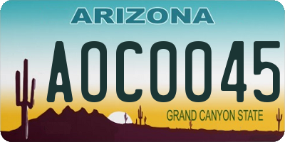 AZ license plate AOC0045