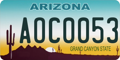 AZ license plate AOC0053