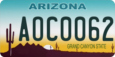 AZ license plate AOC0062