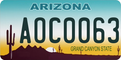 AZ license plate AOC0063