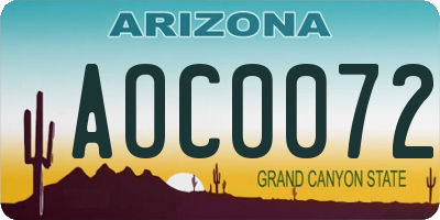 AZ license plate AOC0072