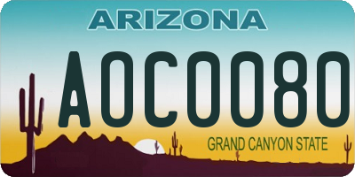 AZ license plate AOC0080