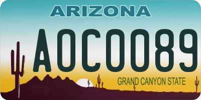 AZ license plate AOC0089