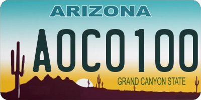 AZ license plate AOC0100