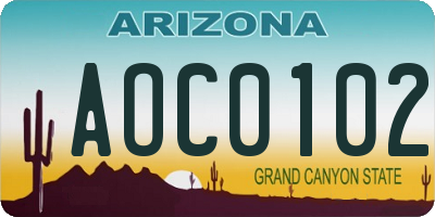 AZ license plate AOC0102