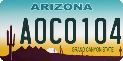 AZ license plate AOC0104