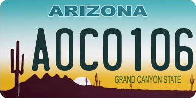 AZ license plate AOC0106