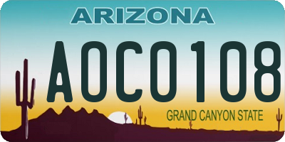 AZ license plate AOC0108