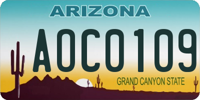 AZ license plate AOC0109