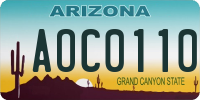 AZ license plate AOC0110