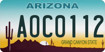 AZ license plate AOC0112