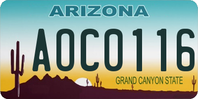 AZ license plate AOC0116