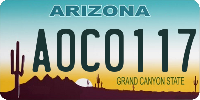 AZ license plate AOC0117