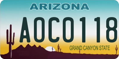 AZ license plate AOC0118