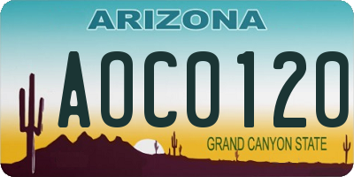 AZ license plate AOC0120