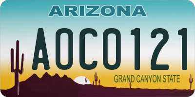 AZ license plate AOC0121