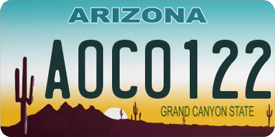 AZ license plate AOC0122