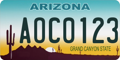 AZ license plate AOC0123