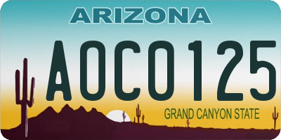 AZ license plate AOC0125