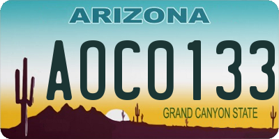 AZ license plate AOC0133