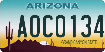AZ license plate AOC0134