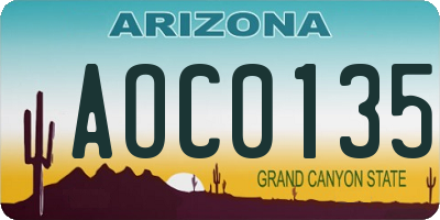 AZ license plate AOC0135