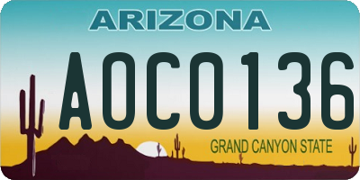 AZ license plate AOC0136
