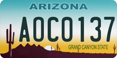 AZ license plate AOC0137