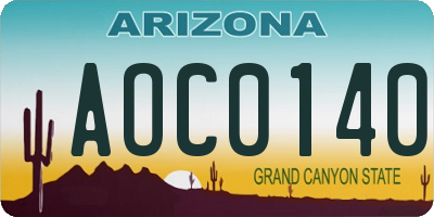 AZ license plate AOC0140