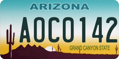 AZ license plate AOC0142