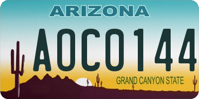 AZ license plate AOC0144