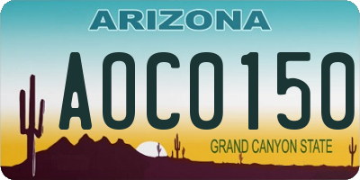 AZ license plate AOC0150