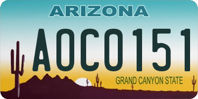 AZ license plate AOC0151