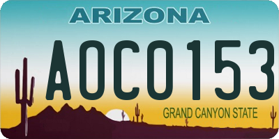 AZ license plate AOC0153