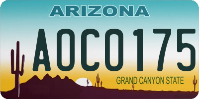 AZ license plate AOC0175