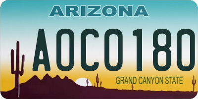 AZ license plate AOC0180