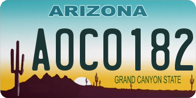 AZ license plate AOC0182