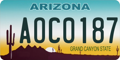 AZ license plate AOC0187